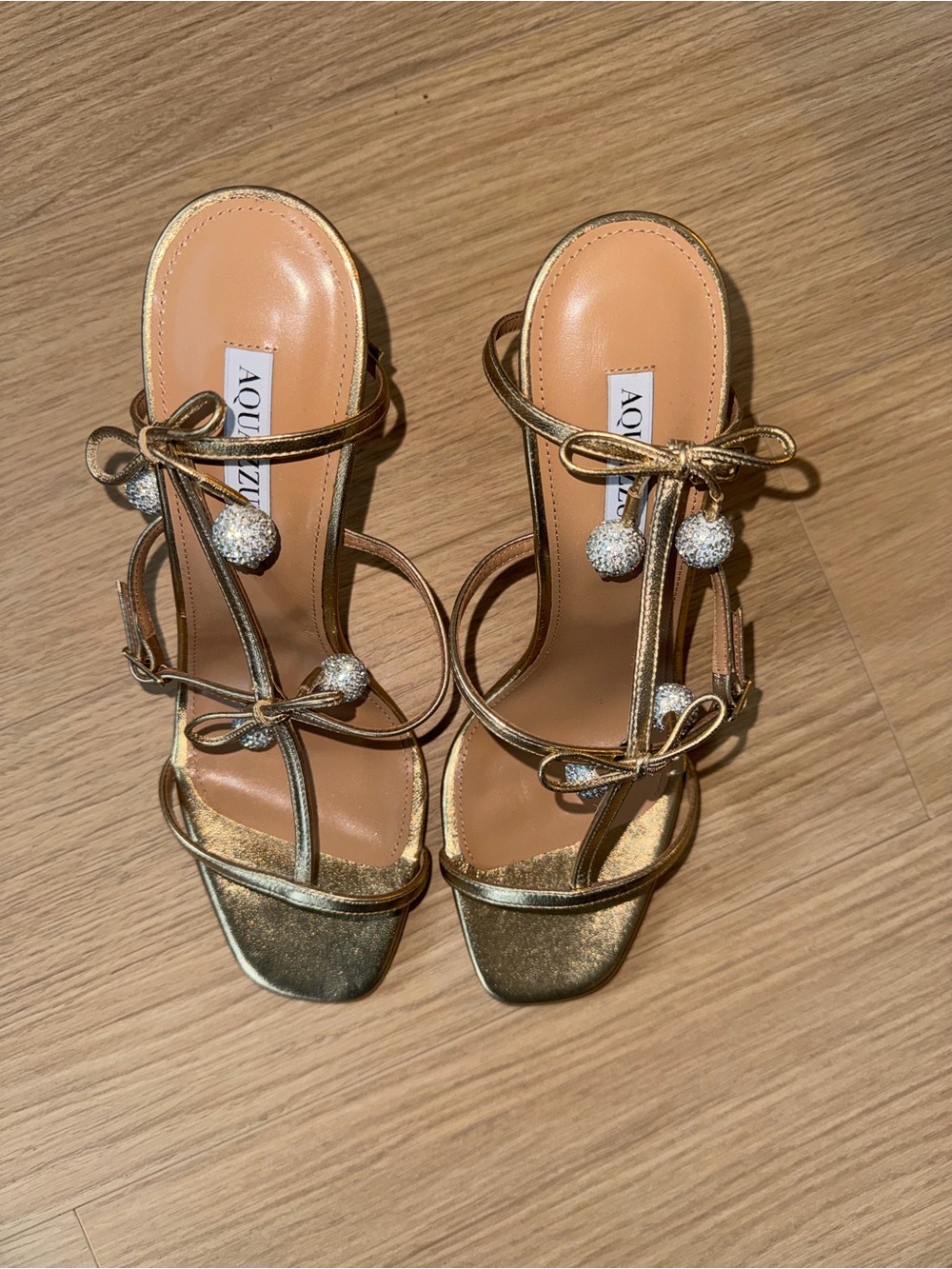 Aquazzura Metallic Gold Pineapple-Embellished High Heel Sandals